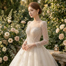 Cotton wedding dress with elegant train silhouette