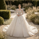 Cotton wedding dress with elegant train silhouette