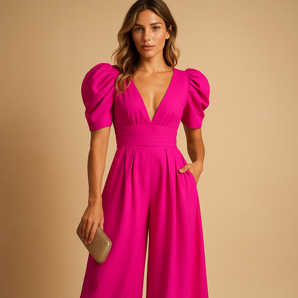 Elegant long jumpsuit for women with tailored fit and flowing silhouette, perfect for formal occasions, dinners, and galas.