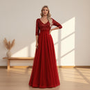 Elegant polyester prom dress with flattering V-neck design