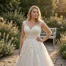 Embroidered mesh wedding dress with elegant bridal design