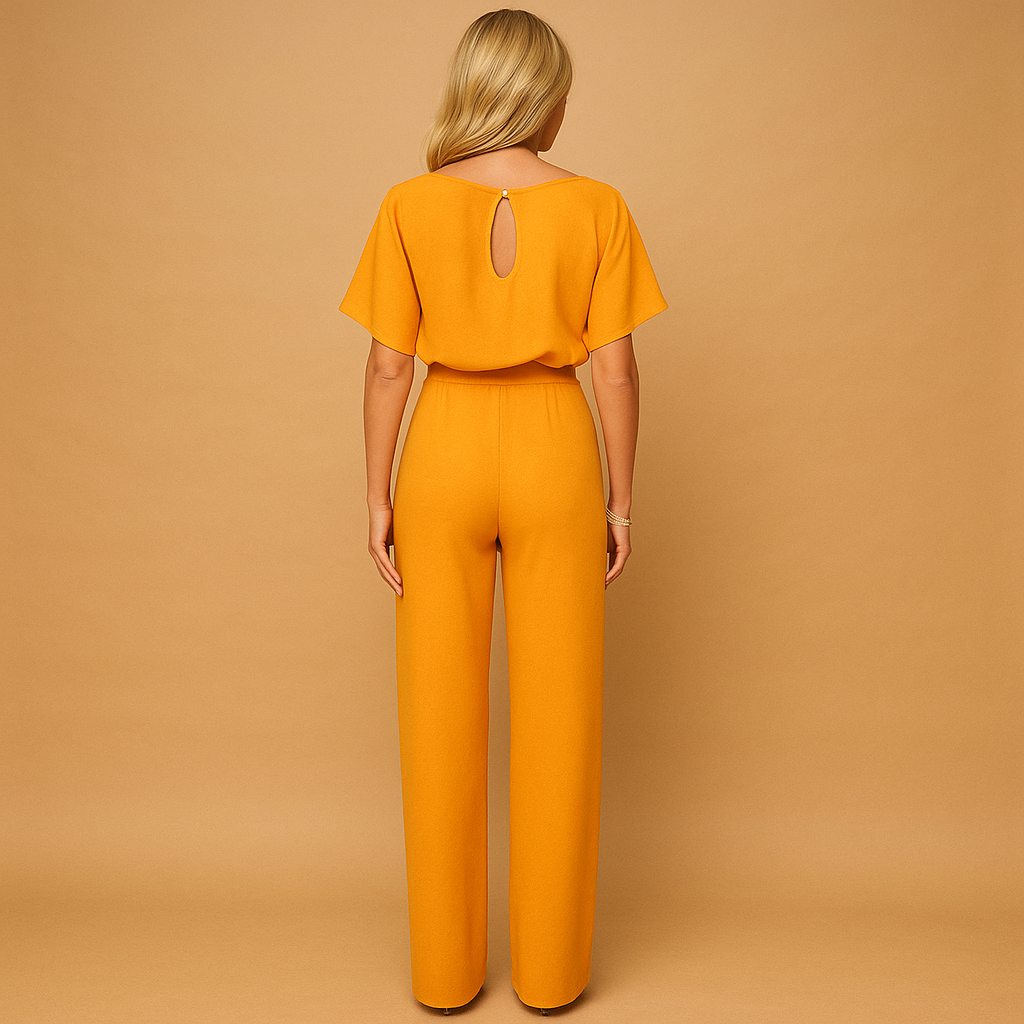 High-waist jumpsuit for women with lace-up detail and flattering fit, perfect for work, evenings out, and chic occasions.