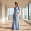 Lace long sleeve backless wedding dress with elegant bridal styling