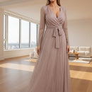 Lace long sleeve backless wedding dress with elegant bridal styling