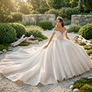 Long skirt detachable wedding dress with refined bridal design