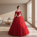 Long sleeve polyester wedding dress with classic elegant design