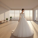 One shoulder lace wedding dress with elegant bridal styling