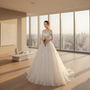 One shoulder wedding dress with graceful pettiskirt silhouette