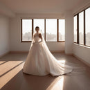 Satin strapless bridal gown with a classic elegant silhouette