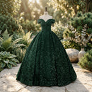 Sequined lace sleeveless wedding dress with elegant bridal styling