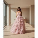 Spaghetti strap mesh long dress with elegant formal silhouette