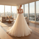 Long tail backless chiffon wedding dress with elegant bridal design