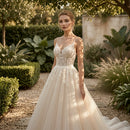 Long tail backless chiffon wedding dress with elegant bridal design