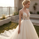 Long tail backless chiffon wedding dress with elegant bridal design