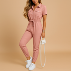 Tailored jumpsuit for women with button closure and flattering silhouette, perfect for work, social events, and elegant dinners.