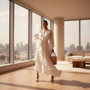 V-neck long sleeve prom dress with elegant full-length design