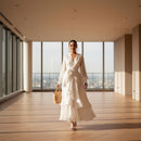 V-neck long sleeve prom dress with elegant full-length design