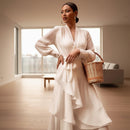 V-neck long sleeve prom dress with elegant full-length design