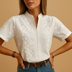 White elegant blouse for women with tailored fit and classic collar, perfect for work, casual days, and evening occasions.